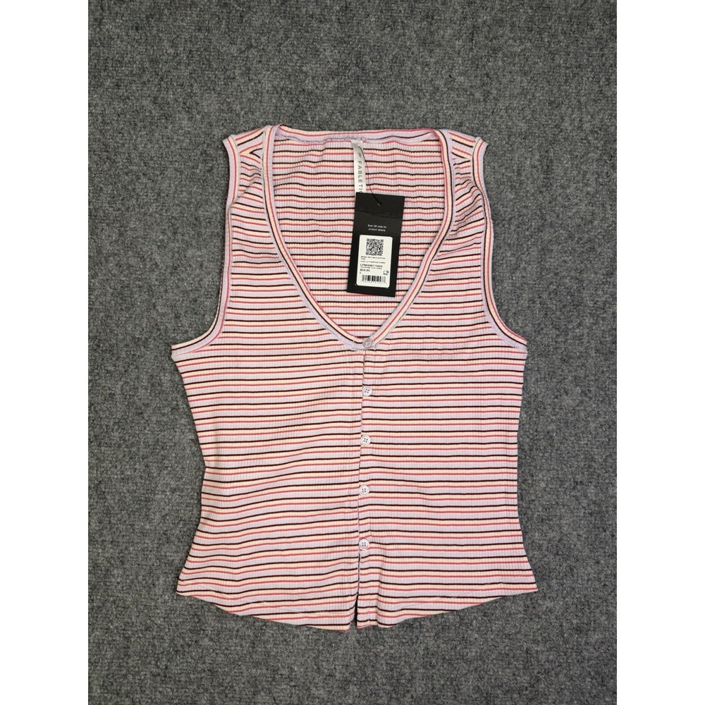 Women's Fabletics Modal Rib V-Neck Button Tank Top Size Large New Lilac Lilly